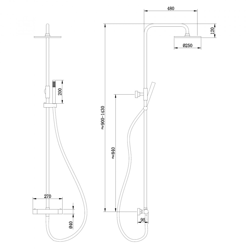 Душевая стойка ABBER Wasser Kreis AF8160BL с термостатом без излива, черный матовый 3