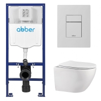 Комплект подвесной унитаз ABBER Bequem AC1100 белый с инсталляцией AC0108 и кнопкой AC0123MW белая матовая