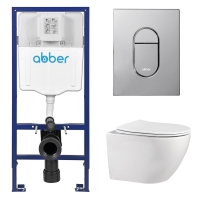 Комплект подвесной унитаз ABBER Bequem AC1100 белый с инсталляцией AC0108 и кнопкой AC0124 хром глянцевый