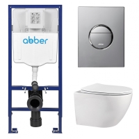 Комплект подвесной унитаз ABBER Bequem AC1100 белый с инсталляцией AC0108 и кнопкой AC0126 хром глянцевый