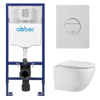 Комплект подвесной унитаз ABBER Bequem AC1100 белый с инсталляцией AC0108 и кнопкой AC0126MW белая матовая