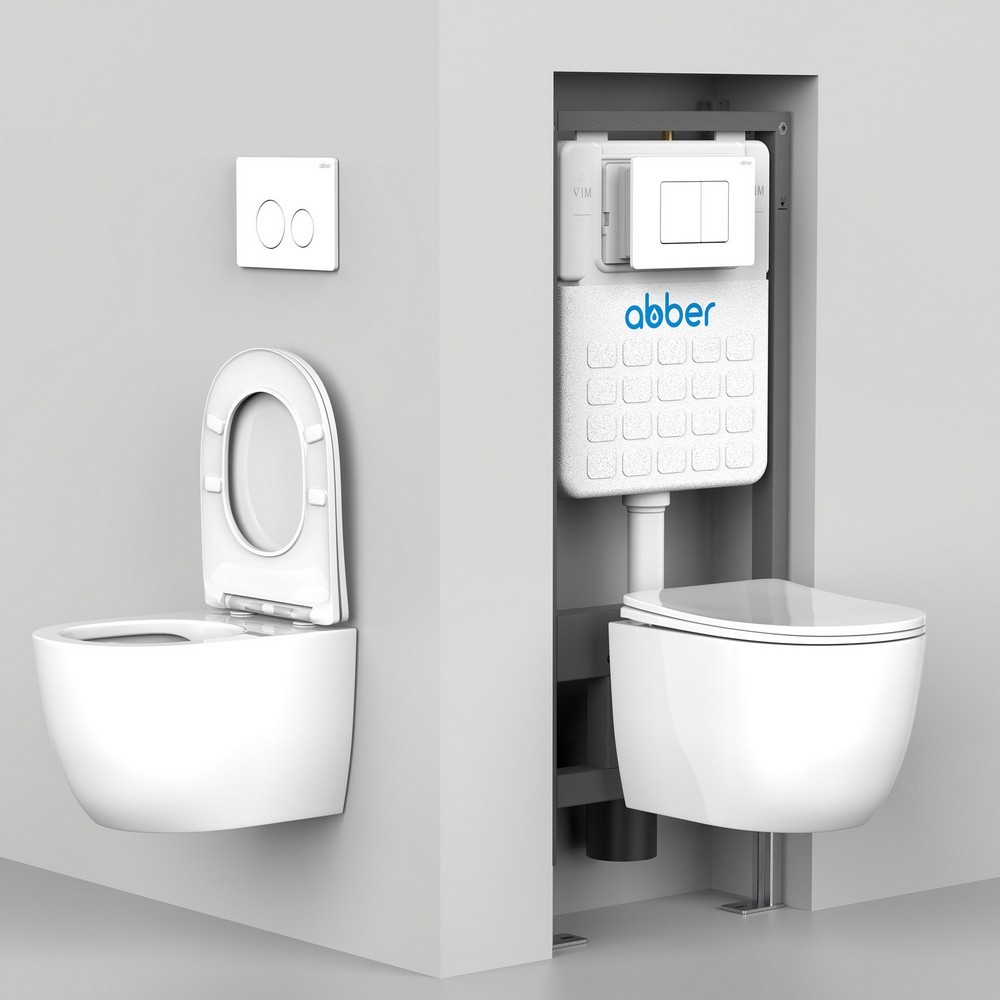 Комплект подвесной унитаз ABBER Bequem AC1100T белый с инсталляцией AC0105 и кнопкой AC0121MMG золото матовое 7