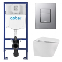 Комплект подвесной унитаз ABBER Bequem AC1102 белый с инсталляцией AC0108 и кнопкой AC0123 хром глянцевый