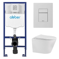 Комплект подвесной унитаз ABBER Bequem AC1102 белый с инсталляцией AC0108 и кнопкой AC0123MW белая матовая