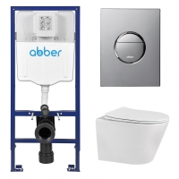 Комплект подвесной унитаз ABBER Bequem AC1102 белый с инсталляцией AC0108 и кнопкой AC0126 хром глянцевый
