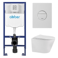 Комплект подвесной унитаз ABBER Bequem AC1102 белый с инсталляцией AC0108 и кнопкой AC0126MW белая матовая