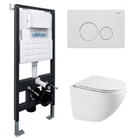Комплект подвесной унитаз ABBER Bequem AC1131TC белый, с закрытым дном с инсталляцией AC0105 и кнопкой AC0121MW белая матовая