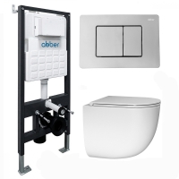 Комплект подвесной унитаз ABBER Bequem AC1132TC белый, с закрытым дном с инсталляцией AC0105 и кнопкой AC0120 хром глянцевый