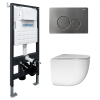 Комплект подвесной унитаз ABBER Bequem AC1132TC белый, с закрытым дном с инсталляцией AC0105 и кнопкой AC0121NG никель