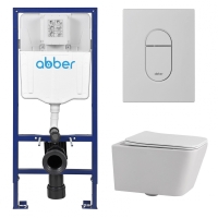 Комплект подвесной унитаз ABBER Rechteck AC1201 белый с инсталляцией AC0108 и кнопкой AC0124MW белая матовая