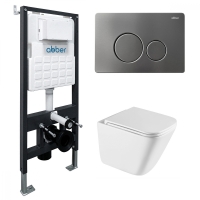 Комплект подвесной унитаз ABBER Rechteck AC1219TC белый, с закрытым дном с инсталляцией AC0105 и кнопкой AC0121NG никель