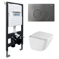 Комплект подвесной унитаз ABBER Rechteck AC1220TC белый, с закрытым дном с инсталляцией AC0105 и кнопкой AC0121NG никель