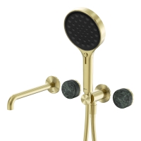 Смеситель ABBER Marmor AF8B30BG-H04BG-H04BG для ванны скрытого монтажа с изливом, ручки Rhine Onyx, золото брашированное