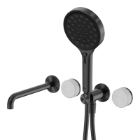 Смеситель ABBER Marmor AF8B30GM-H03GM-H03GM для ванны скрытого монтажа с изливом, ручки Tirol Weiss, оружейная сталь брашированная