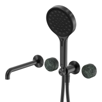 Смеситель ABBER Marmor AF8B30GM-H04GM-H04GM для ванны скрытого монтажа с изливом, ручки Rhine Onyx, оружейная сталь брашированная