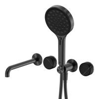 Смеситель ABBER Marmor AF8B30GM-H06GM-H06GM для ванны скрытого монтажа с изливом, ручки Alpennacht, оружейная сталь брашированная